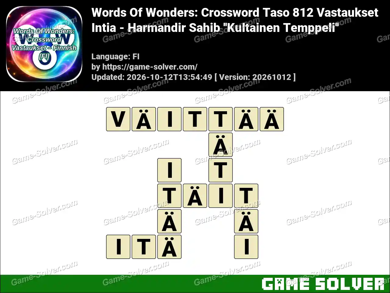 Words Of Wonders: Crossword Taso 812 Vastaukset – Intia – Harmandir Sahib ”Kultainen Temppeli”